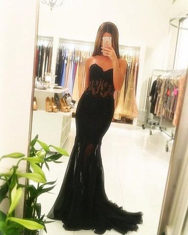Lace Appliques Sweetheart See Through Corset Tulle Mermaid Prom Dresses GJS352