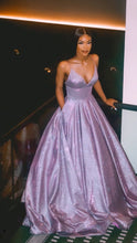 A-line V-neck Spaghetti Straps Sparkle Prom Dress with Pockets JKQ101|Annapromdress