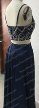 Two Piece Prom Dresses Spaghetti Straps Rhinestone Long Chiffon Prom Dress Sexy Evening Dress JKL688|Annapromdress