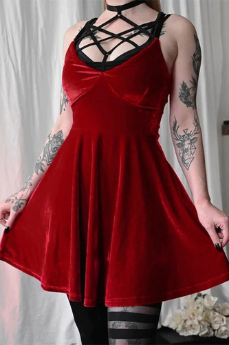 Elegant Pentagram Harness Vampire Gothic Halloween Witch Harajuku Lolita Party Mini Dress GJS670