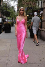 Spaghetti Straps Fuchsia Silk V Neck Long Prom/Evening Dress ANN2406
