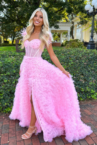 Ingrid |A Line Sweetheart Tiered Tulle Long Prom Dress With Slit