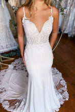 Boho Mermaid Spaghetti Straps Long Wedding Dress with Lace