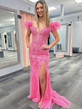 Elaina |Mermaid Deep V Neck Feather Lace Long Prom Dress