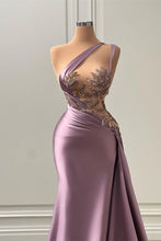 Long Mermaid One Shoulder Satin Lace Sleeveless Prom Dress