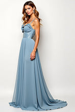 A Line Dusty Blue Spaghetti Straps Chiffon Wedding Guest Dress