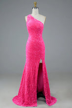 Sequin Prom Dresses Sheath/Mermaid One Shoulder Floor Length With Slit GJS738