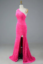 Sequin Prom Dresses Sheath/Mermaid One Shoulder Floor Length With Slit GJS738