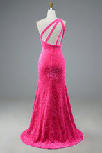 Sequin Prom Dresses Sheath/Mermaid One Shoulder Floor Length With Slit GJS738