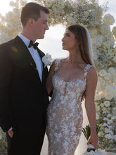 Gorgeous Straps Mermaid Applique White Wedding Dress with Trailing, WD0524