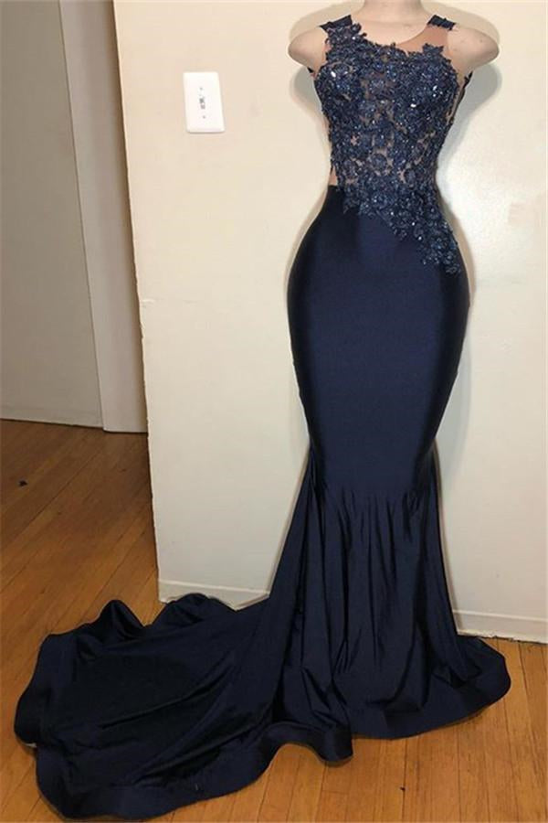 Off The Shoulder Sleeveless Mermaid Prom Dress with Intricate Appliques