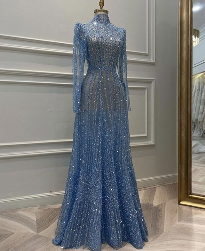 Dreamy Long Sleeve Muslim Evening Dress Luxury Dubai Women Midi Engagement Party Dresses Y6899