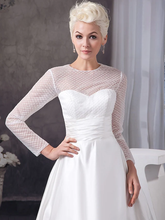 A-Line Wedding Dresses Jewel Neck Court Train Satin Tulle  Length Sleeve Illusion Sleeve with Ruched