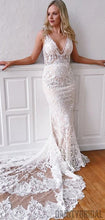 Sexy V-neck Lace Mermaid Wedding Dresses With Long Train.DB10211
