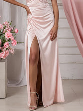 Evening Dress Pink One Shoulder Pleated High Slit Mermaid Fishtail Dress