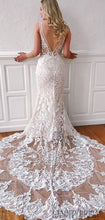 Sexy V-neck Lace Mermaid Wedding Dresses With Long Train.DB10211