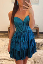 Glitter Black Strapless A-Line Corset Short Homecoming Dress with Beading