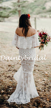 Simple Straight Mermaid Tulle Lace Long Wedding Dresses.DB10785