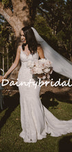 Pretty V-neck Simple Tulle Lace Mermaid Long Wedding Dresses, DB10739
