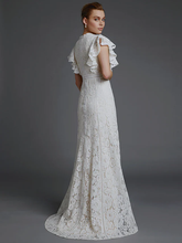 A-Line Wedding Dresses V Neck  Lace Sleeveless Boho with Split Front