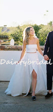 Pretty Straight Simple Two-piece Side Slit Long Wedding Dresses, DB10740