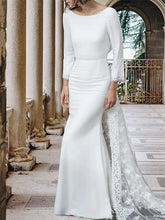 Mermaid Wedding Dress Brush Train Long Sleeves Jewel Neck with Lace, WD0433