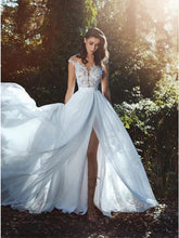 Elegant Applique A-line Side Slit Tulle Wedding Dress, WD0447