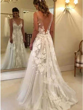 Sexy V-neck Tulle Applique BackLess Wedding Dress, WD0492