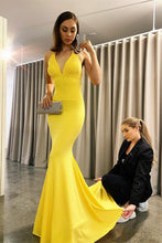 Yellow Long V-neck Backless Mermaid Evening Prom Dress
