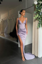 Spaghetti Straps Sleeveless V-Neck Split Prom Dress
