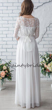 Affordable Simple Chiffon Lace 1/2Sleeve Long Wedding Dresses, DB10688