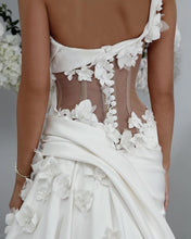 Elegant One Shoulder Applique A-line Satin White Wedding Dresses, WD0537