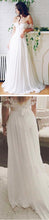 Cheap Popular Summer Beach Off Shoulder Long A-line White Chiffon Sexy Lace Wedding Dresses, WD0138