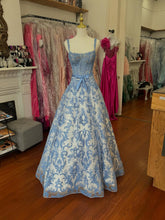 Blue Floral Baroque Lace Corset Long Prom Dress