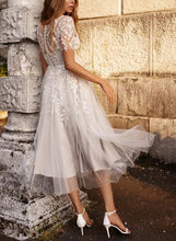 A-Line Appliques Lace Neck Short Sleeves Elegant Tulle Wedding Dresses