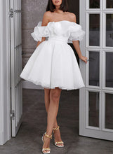 A-Line Off-The-Shoulder Sleeveless Short Mini Organza Wedding Dresses