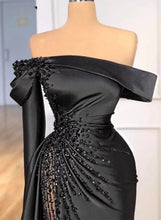 Sheath Off-The-Shoulder Long Sleeves Satin/Sequined Prom Dresses