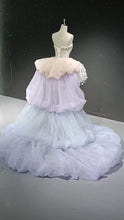 Starry veil feather crystal embellished flower bud dress