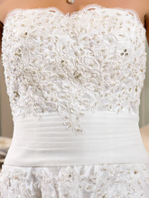 A-Line Wedding Dresses Strapless Asymmetrical Beaded Lace Strapless Vintage Illusion Detail with Appliques Button