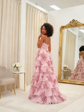 Blue Floral Tiered Ruffles High-Low Prom Dress with Beaded Bodice