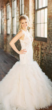 Sleeveless Lace Open Back Organza Ivory Ruffles Mermaid Wedding Dresses , WD0087