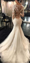 Luxury Clairvoyant Outfit Long Illusion Sleeve Sexy Yarn Back Mermaid Lace Tulle Wedding Dresses, WD0198