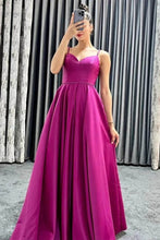 Long A-line Spaghetti Straps V-Neck Sleeveless Prom Dresses with Pockets