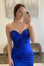 Hot Blue Sweetheart Ruffled Bodice Floor Length Sheath Satin Prom Dresses GJS733