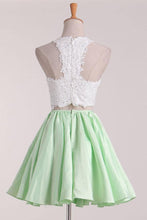 Two-Piece Scoop Homecoming Dresses A Line Satin With Applique  PD411