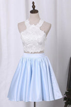 Two-Piece Scoop Homecoming Dresses A Line Satin With Applique PD411