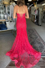 Kanika | Hot Pink V Neck Mermaid Lace Prom Dresses