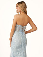 Arvin | Strapless Red Mermaid Lace Appliques Long Prom Dress with Bow