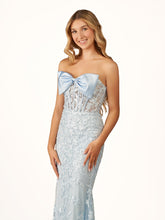 Arvin | Strapless Red Mermaid Lace Appliques Long Prom Dress with Bow