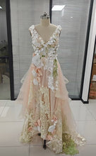 Elegant Tulle A-line V-neck Floral Lace Prom Dresses Formal Evening Party Gown